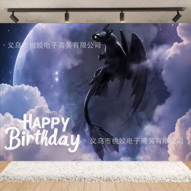 跨境亚马逊驯龙高手儿童生日背景布乙烯基布派对装饰背景横幅|undefined