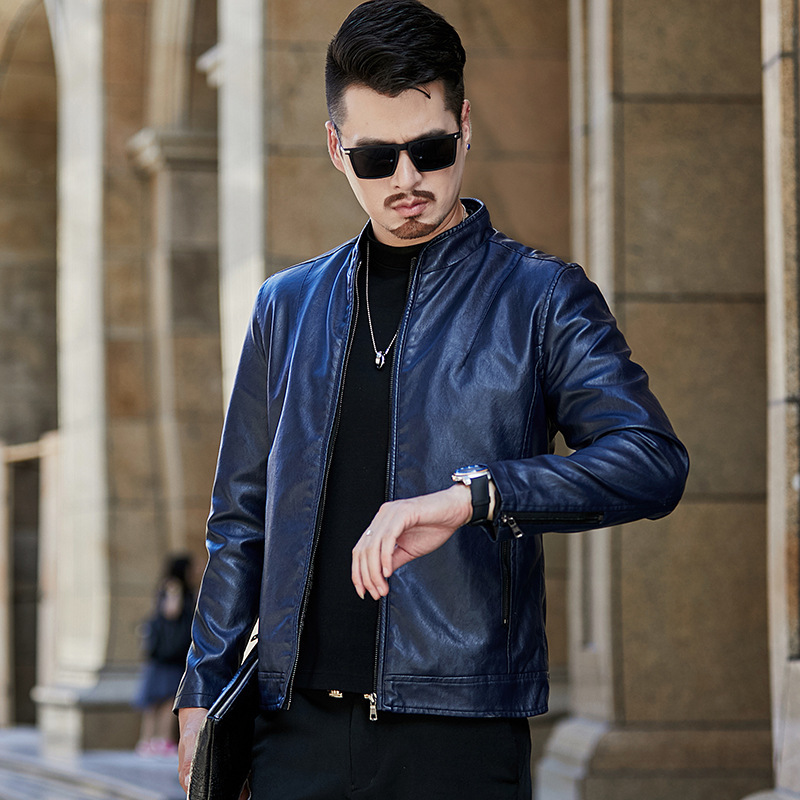 Men's Leather Jacket Casual Winter Fleece Warm Stand Collar Coat_voghion.com