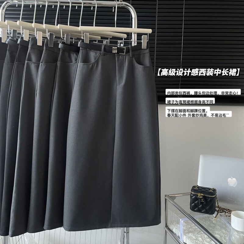Black Korean Style High Waist Slim Look Straight Suit Skirt Women's Spring New Arrival A- Shaped Mid-Length Skirt with Back Split Black Korean Style High Waist Slim Look Straight Suit Skirt Women's Spring New Arrival A- Shaped Mid-Length Skirt with Back Split