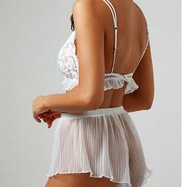 欧美外贸厂家批发新款夏白色蕾丝花边居家短款透明性感睡袍家居服