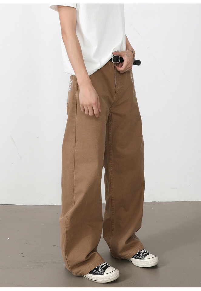 Quần dài nam ống rộng lưng trung in họa tiết ngôi sao Mỹ, form suông thoải mái — Xanh da trờicolor, màu kaki, màu xám, màu đỏ chi tiết 12