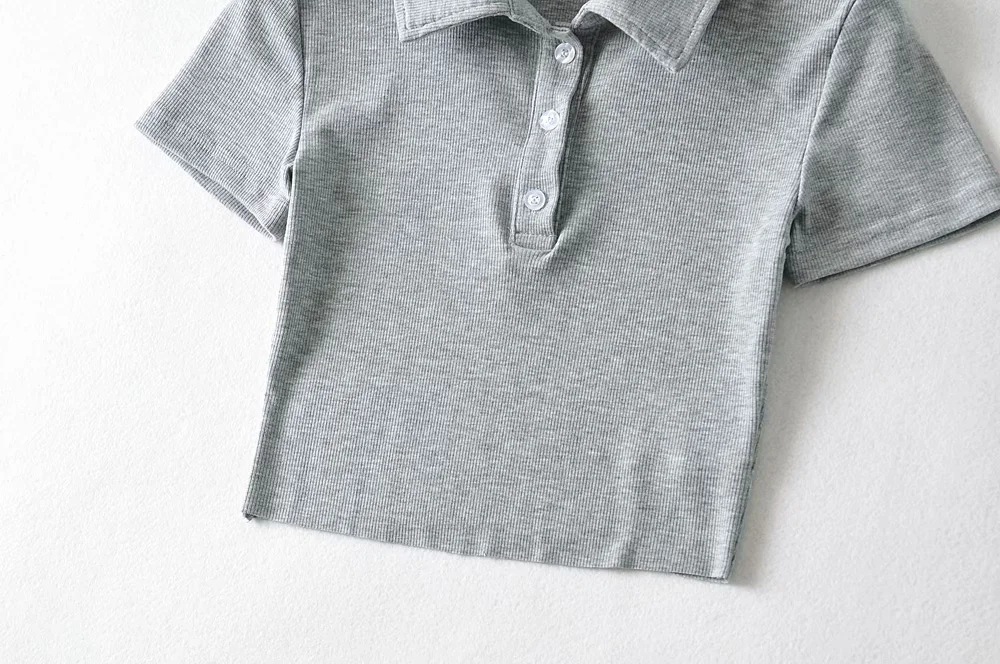 solid color polo collar sexy short-sleeved T-shirt NSAC52129