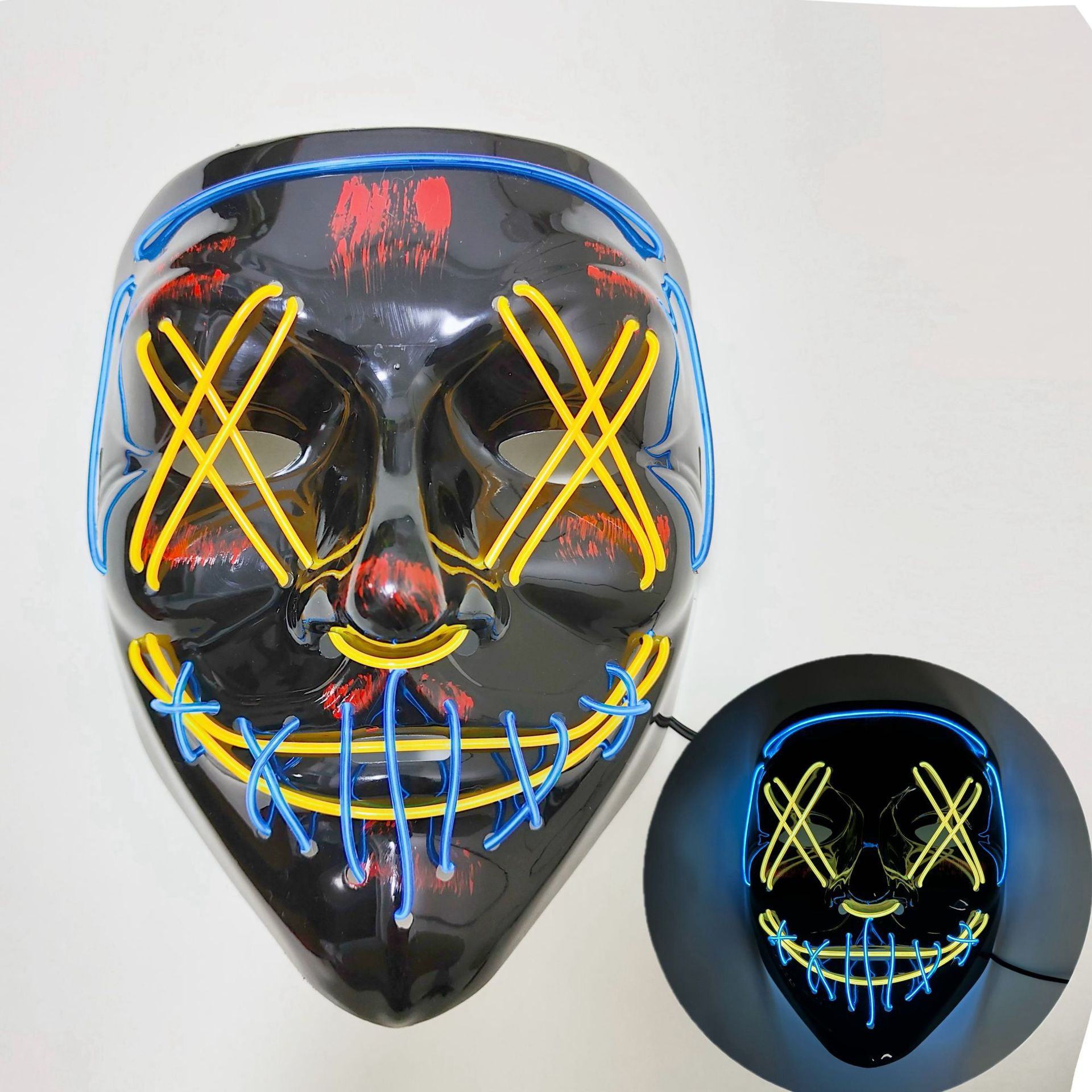 Europea y Americana transfronteriza LED de Halloween negro V vendetta Máscara Luminosa hecho a mano al por mayor de La Danza del Fantasma Máscara de Luz Fría
