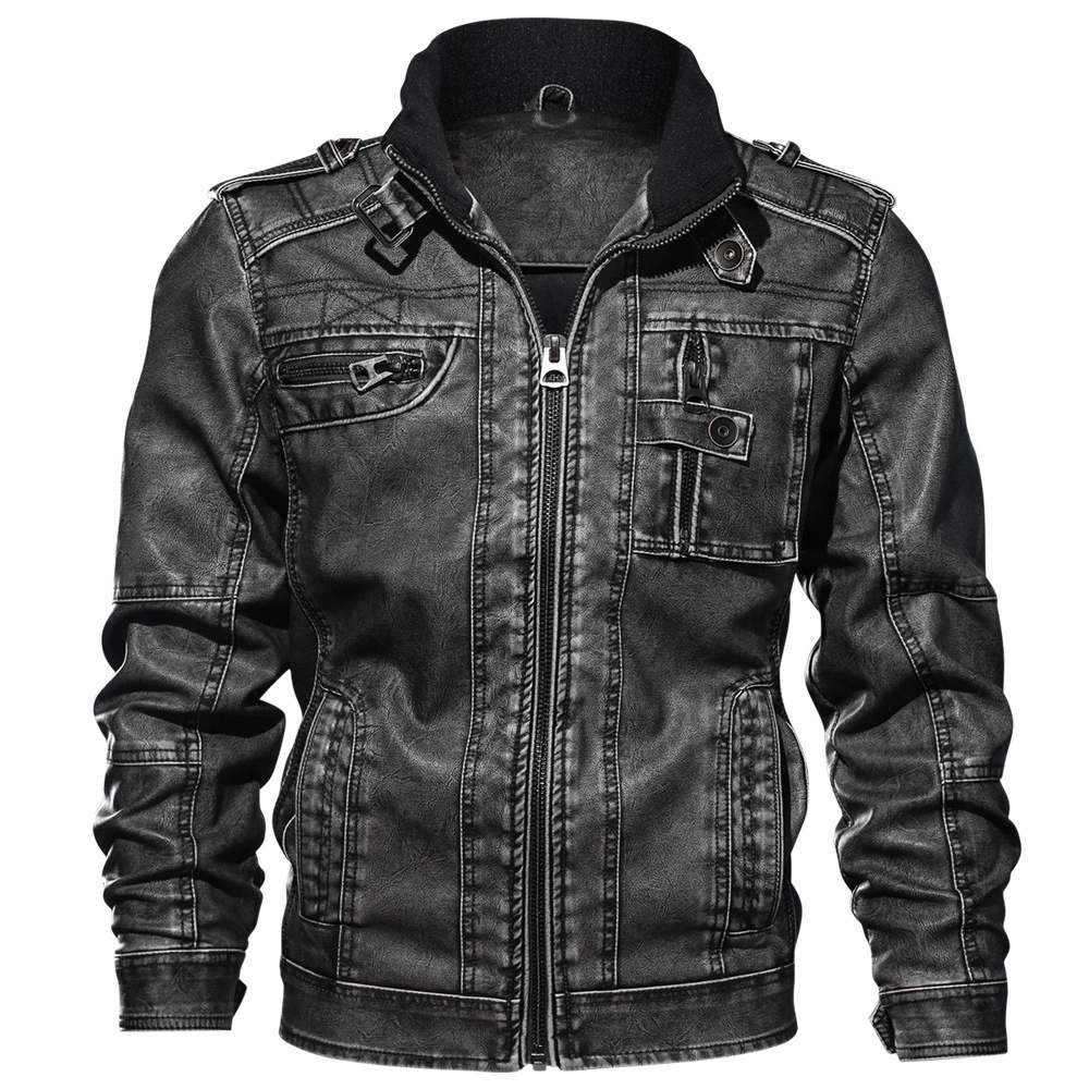 Spring new men's leather coat street personality 3D motorcycle suit washing PU leather jacket men