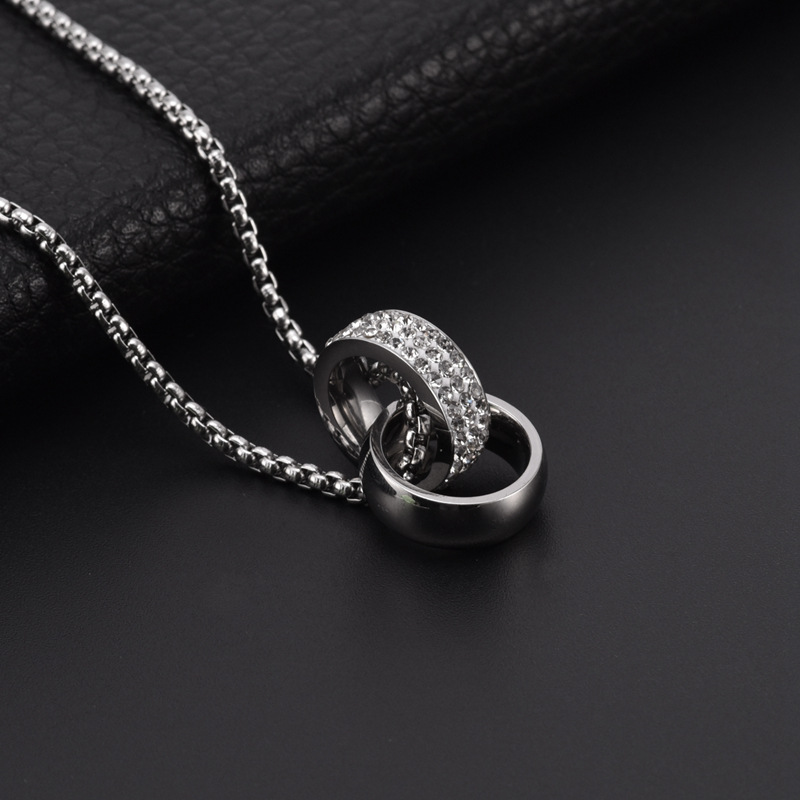 1 Piece Fashion Solid Color Stainless Steel Polishing Inlay Rhinestones Pendant Necklace_colorza_2