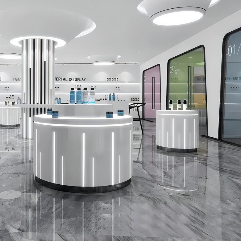 化妆品展示柜高档烤漆展柜展厅带灯护肤品甲油胶产品陈列柜店铺