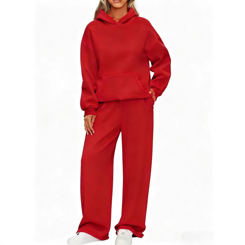 New Style Hooded Sweatshirt, Sporty and Casual, Loose Fit, Fleece Sweatshirt, Wide-Leg Pants, Suitable for Going Out and Staying at Home, Age-Reducing Two-Piece Set New Style Hooded Sweatshirt, Sporty and Casual, Loose Fit, Fleece Sweatshirt, Wide-Leg Pants, Suitable for Going Out and Staying at Home, Age-Reducing Two-Piece Set