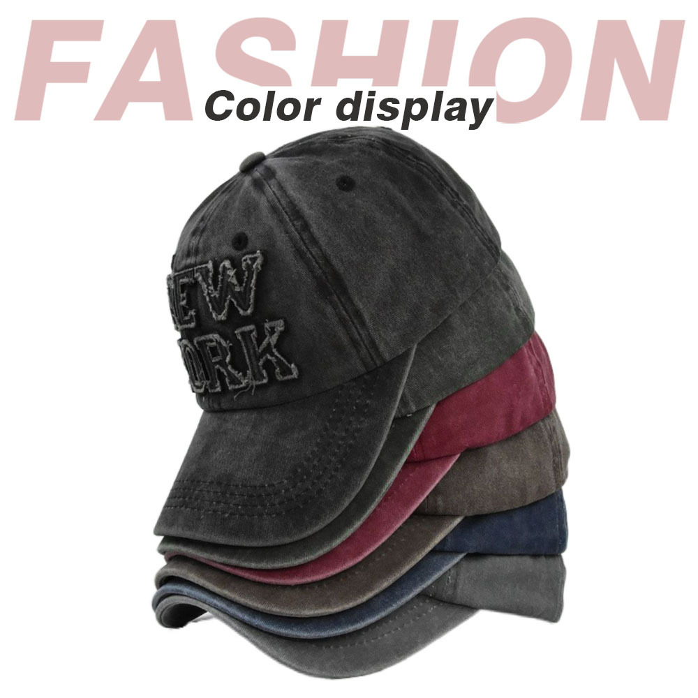 Washed Baseball Cap New York 3d Embroidered Curved Brim Hat_voghion.com