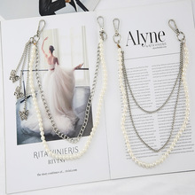 珍珠蝴蝶裤链腰带女酷ins裤子挂链条个性装饰配饰jk裙子腰链挂饰