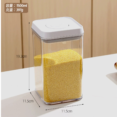 Hogar cuadrado transparente sellado tarro crisper cocina granos de almacenamiento tarro merienda de almacenamiento de frutas secas tarro al por mayor