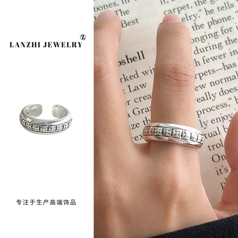 Anillo Abierto de Estilo Hip Hop 925 de Plata Gruesa Cubierta de Cobre Blanco