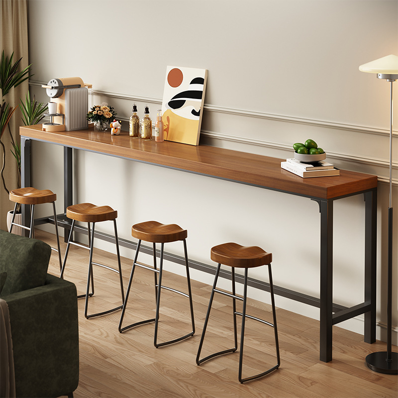 Mesa de bar de madera sólida para el hogar contra la pared divisoria estrecha mesa de comedor de barra larga sala de estar esquina de café balcón estante