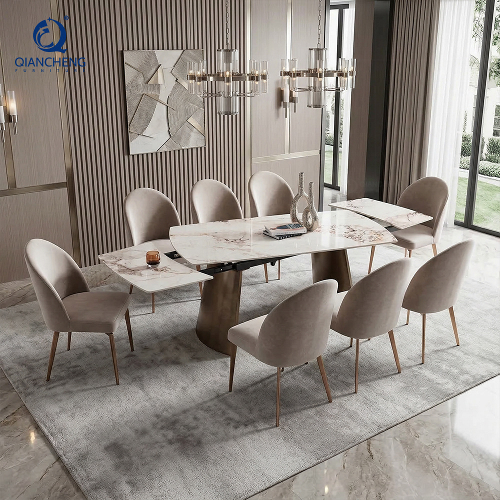 Mesa de Comedor Telescópica Giratoria para 8 Personas de Placa de Roca, Ajustable, para Restaurante