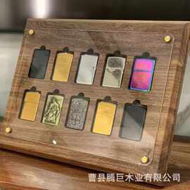 跨境木质打火机收纳盒桌面立式分格打火机陈列架实木打火机收藏盒