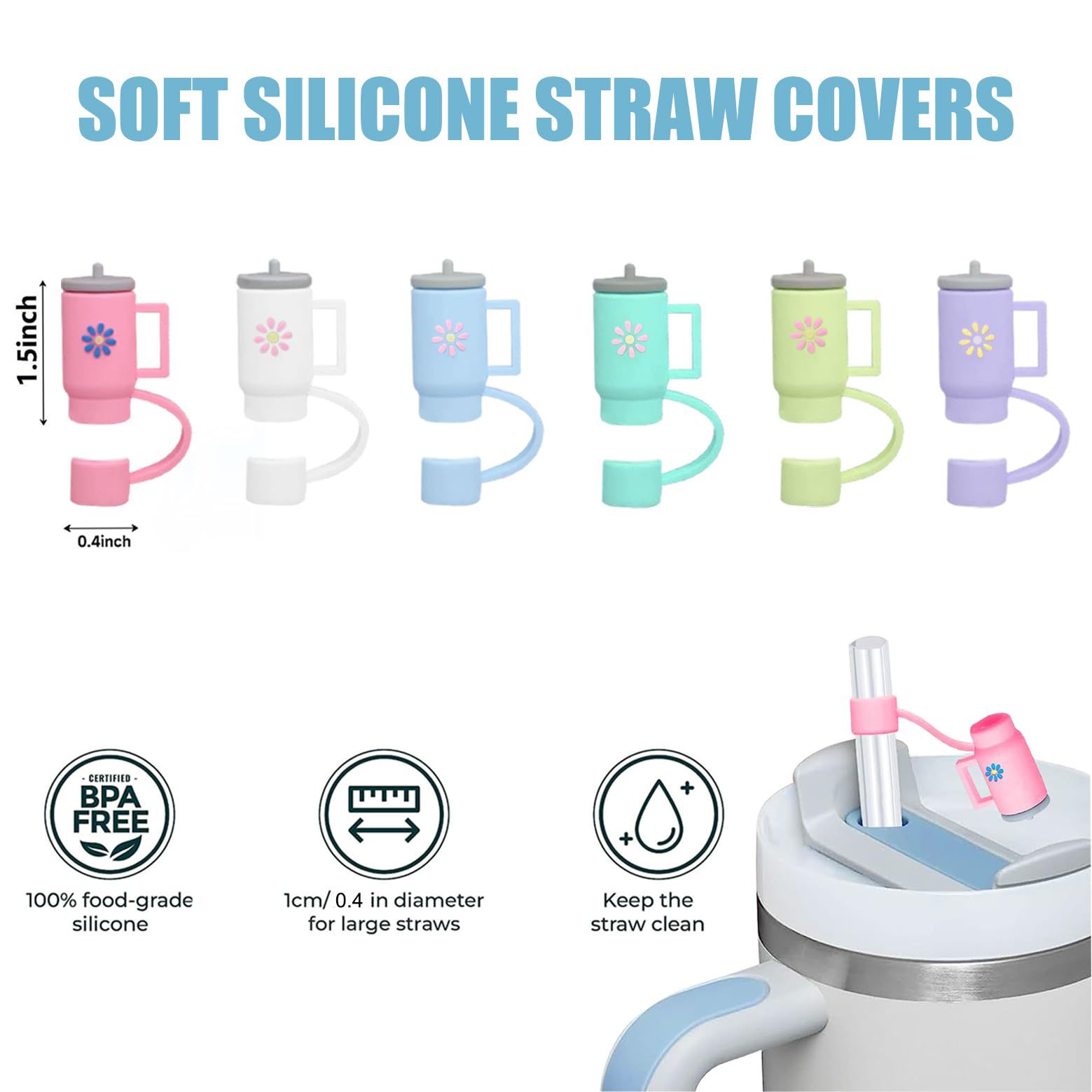 Venta caliente transfronteriza 10mm tapa de paja taza de coche paja polvo tapón polvo tapa perla leche té paja cubierta de polvo