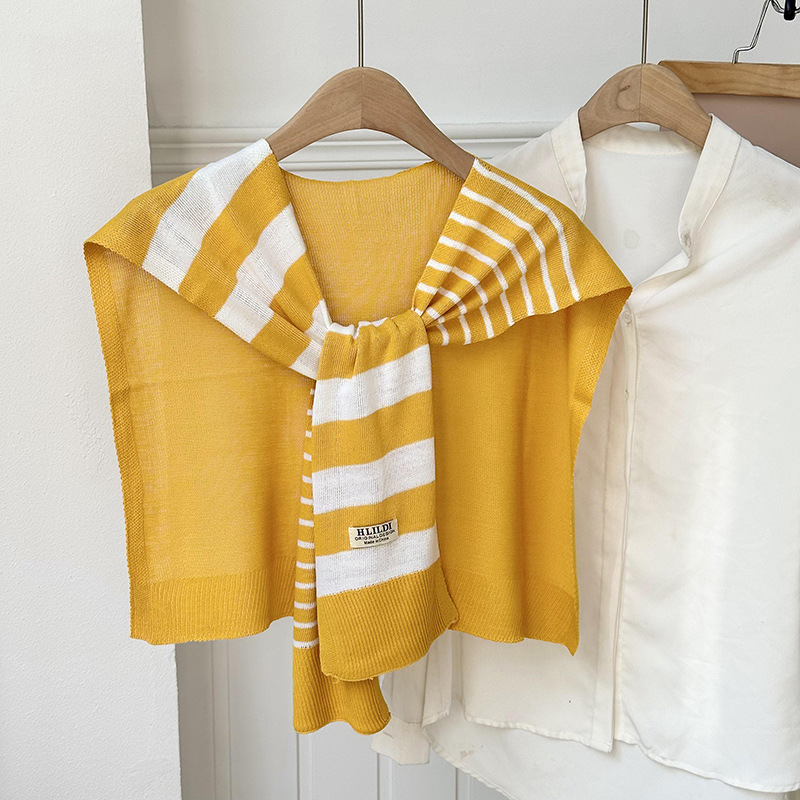 Primavera y otoño tejido a rayas cruzadas pequeñas sopales de cuello decoración delgada hombro de collar falso cardigan nudo