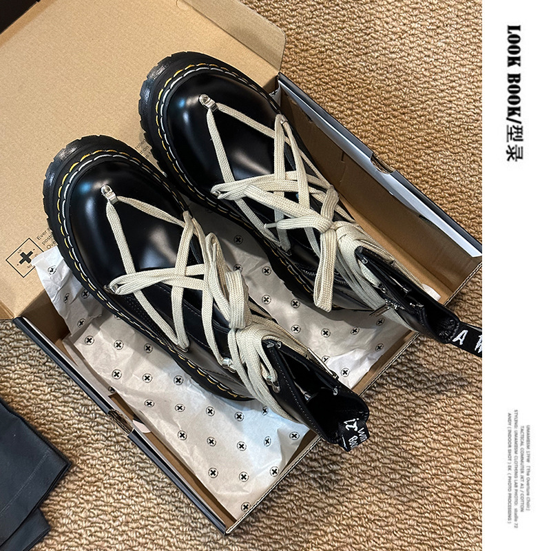 High-Quality Ro Collaboration Cross-Tie Martin Boots Couple's Pebbled Boots Thick-Soled Height-Increasing Motorcycle High Street Shoes