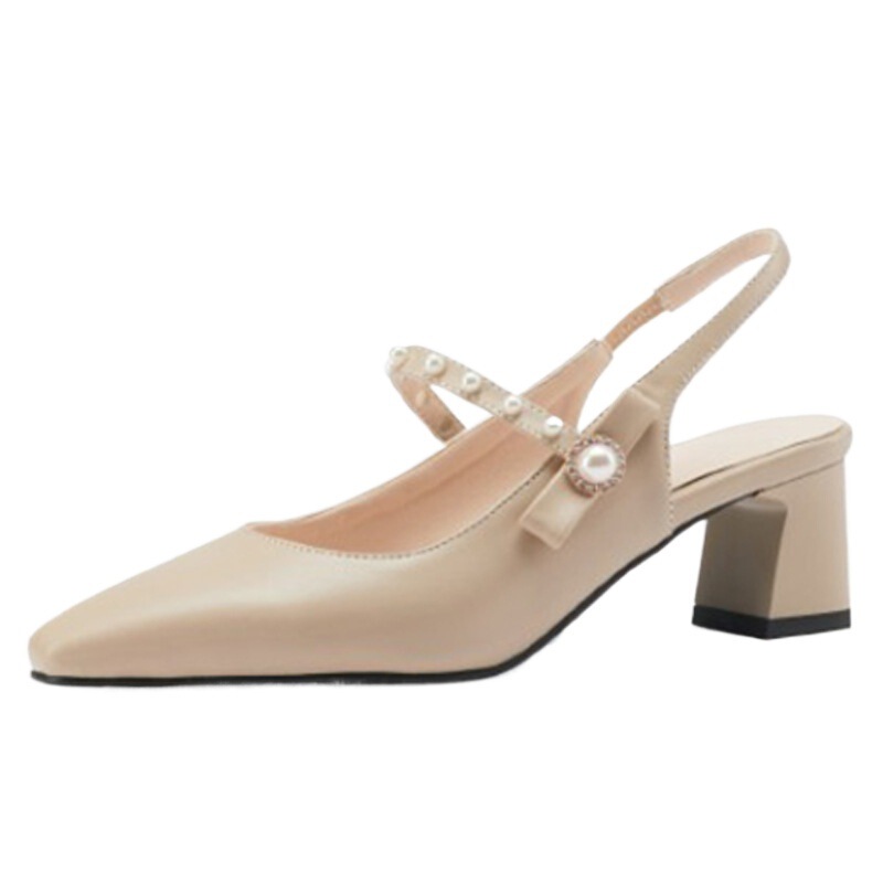 Independent Station wish Cross-border Summer Square Head Baotou Rear Empty Sandals Women's Middle Heel Women's Shoes Light Sook Foreign Trade Large Size 313