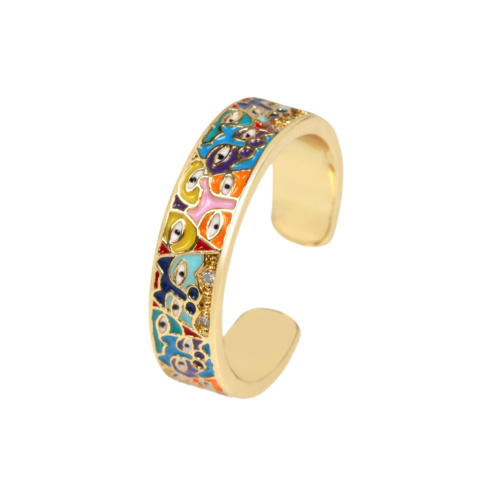 Fashion Eye Copper Open Ring Stoving Varnish Artificial Gemstones Copper Rings