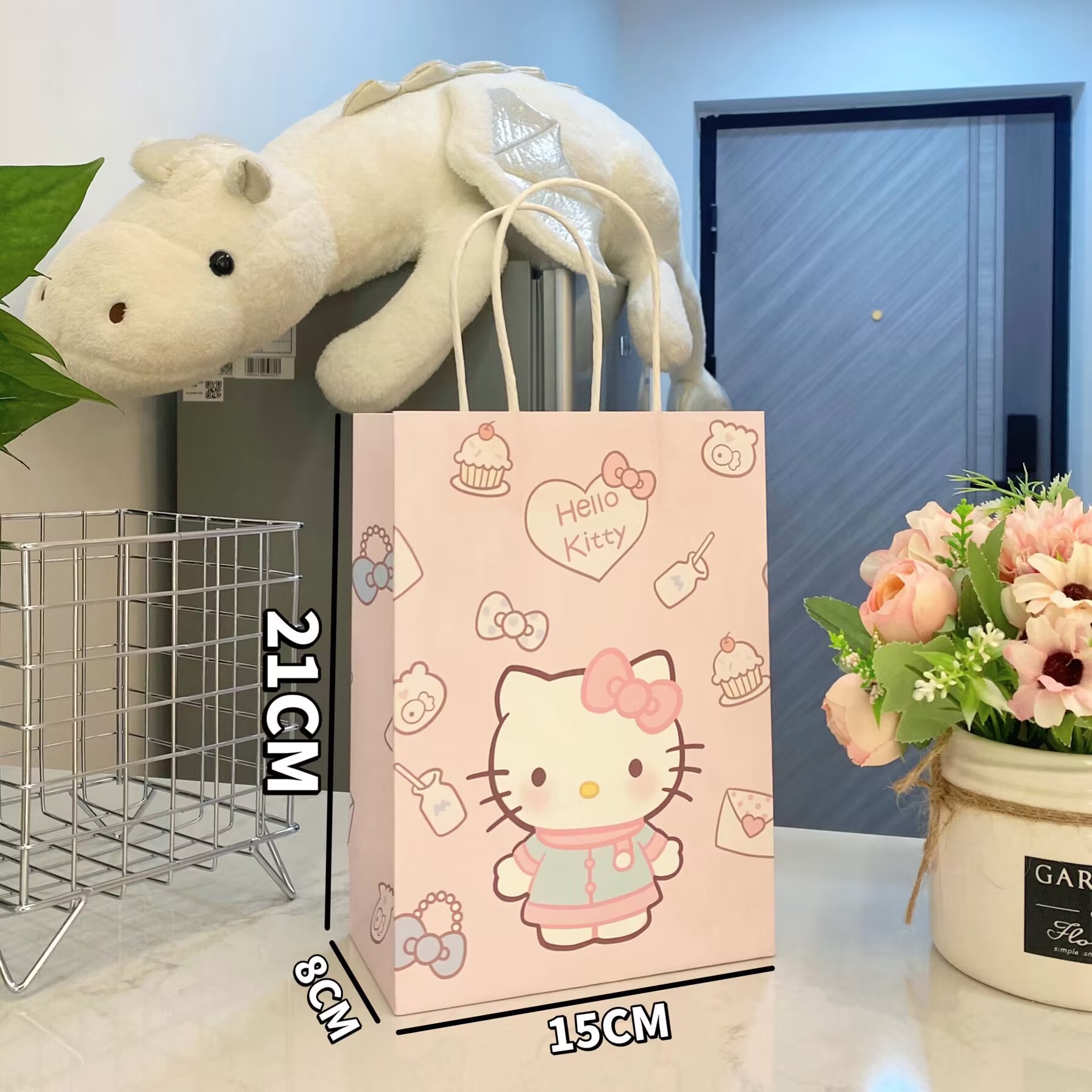 크림 KT, 화이트 소가죽, 스몰 사이즈 15*8*21 cm (표시된 치수)