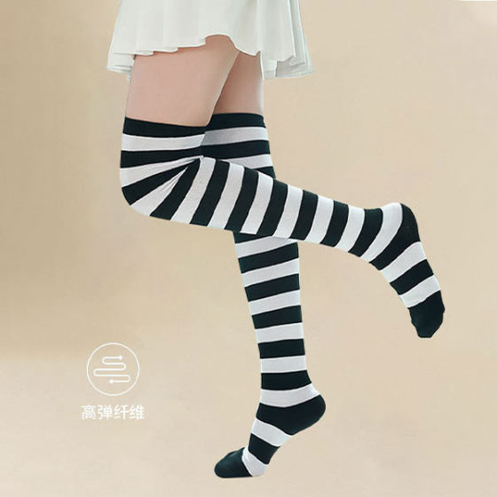 Japanese Striped Stockings Women's JK Uniform Academic Style High Stockings Slimming Over-the-knee Thigh Colorful Strip Heel Socks Students