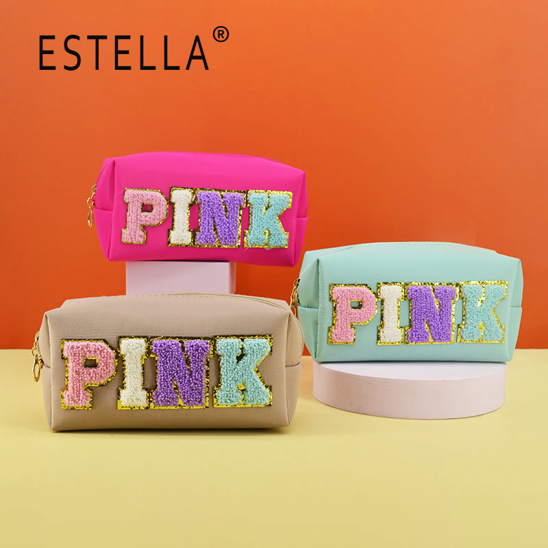 Bolsa de cosméticos octogonal bordada con letras, estilo ins Morandi, gran capacidad