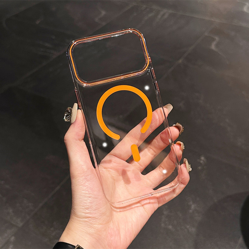 Suitable for Iphone17 Mobile Phone Case Ice Permeable Magnetic Suction Pc Anti-Fall Apple 16Pro Transparent Original Color 15 Protective Cover