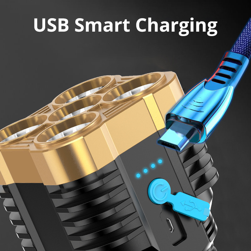 Transfronterizo fuerte luz led5 lámpara linterna al aire libre lámpara portátil COB lámpara lateral portátil multifuncional USB recargable linterna