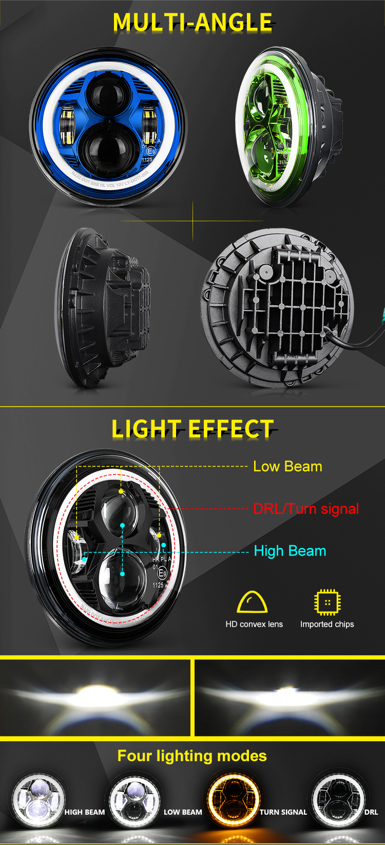 Cross-Border Ready Stock Dot Certified High and Low Beam High and Low Beam 7inch Wrangler Modified Headlight