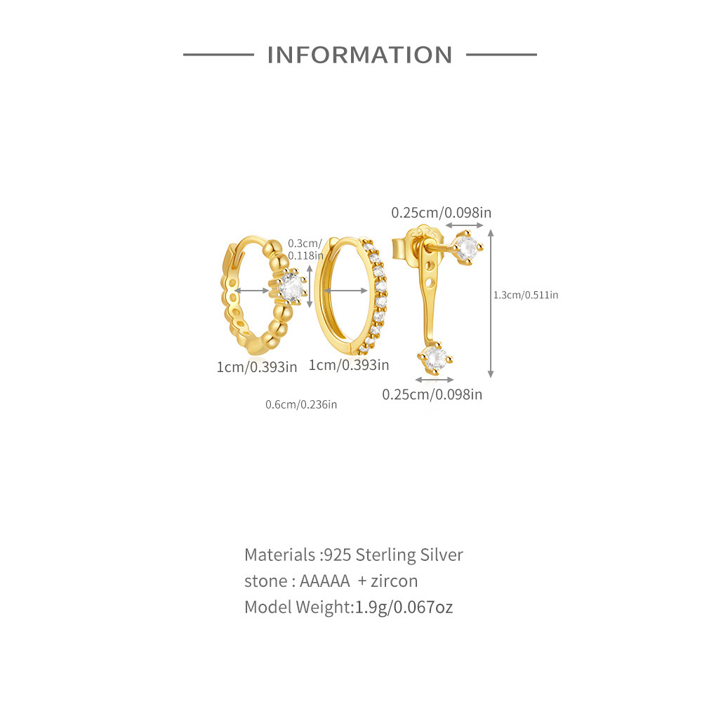 1 Set 925 Sterling Silver Zircon Geometric Earrings Ear Studs display picture 8