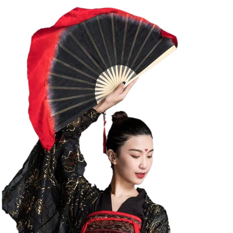 Danza ventilador de seda de doble cara antiguo negro y rojo gradiente rojo marcado marcado rojo ventilador de baile danza cuadrada danza clásica