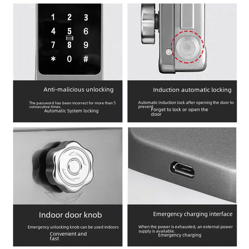 Old-fashioned iron gate with remote-controlled fingerprint and password smart lock, anti-graffiti universal remote door lock, ox-head fingerprint lock smart lock