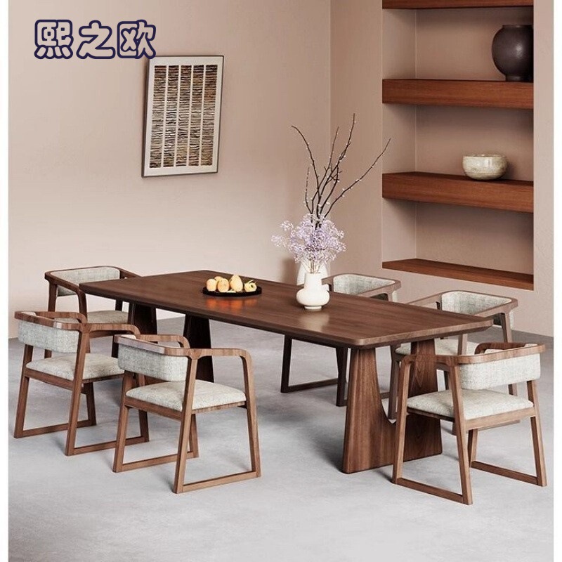 Rectangular High-Quality Long Wooden Dining Table Set with Four Chairs, American-Style, Chinese-Style Solid Wood Dining Table