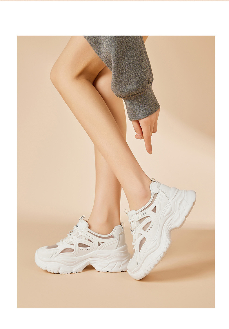 Giày sneaker nữ chunky đế dày lưới thoáng khí họa tiết rỗng mùa hè 2025 — SSD1112E4Q màu trắng nhạt, SSD1112E4Q màu hồng chi tiết 15