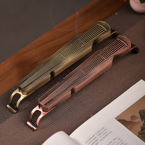 Guqin alloy incense box, lying incense burner, imitation antique copper wire incense insert, incense incense burner, Zen tea ceremony ornaments, sunken sandalwood box
