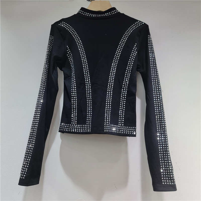 2026 principios de primavera nuevo diseño de moda sensación de delgado versátil diamante caliente brillante delgado cardigan con cremallera de moda
