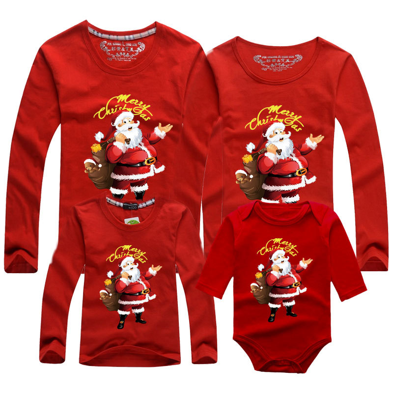 Feliz Navidad Año Nuevo familia transfronteriza padre-hijo pareja de algodón rojo de manga larga Camiseta bebé mono mameluco