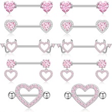 厂家直销亚马逊跨境现货3色心形镶钻套装乳钉乳环14G人体穿刺饰品