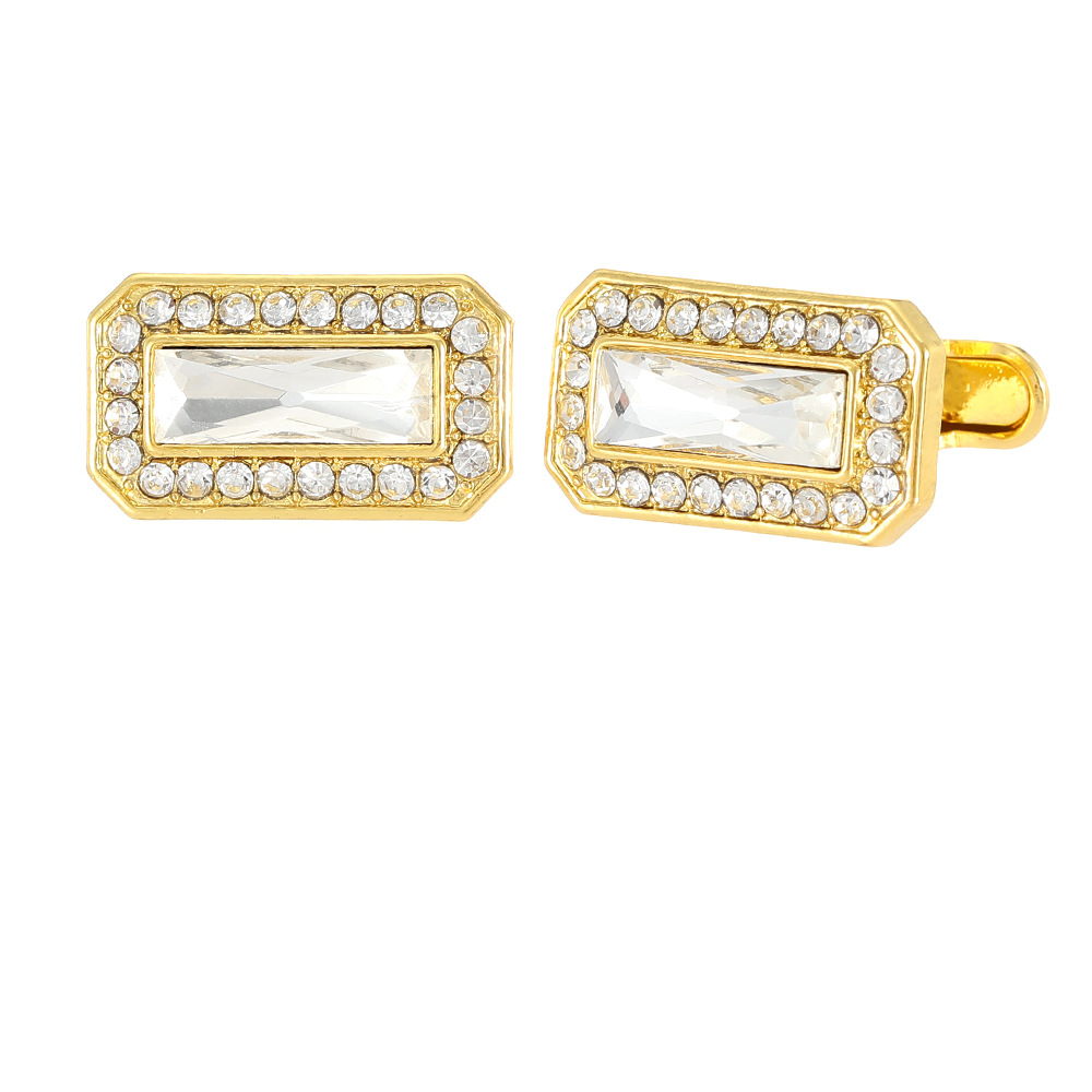 fashion gold rectangular zircon full diamond crystal cufflinks men's French shirt cuff nails new products in stock_voghion.com