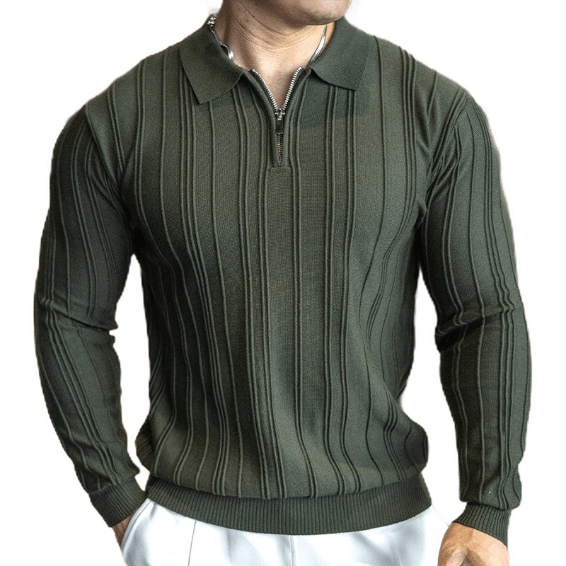 Explosiones transfronterizas de tamaño grande europeo polo camiseta con solapa de manga larga jersey suéter hombre rayas vieja fábrica de viento de dinero al por mayor