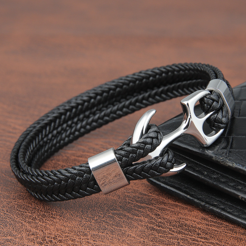 Fashion Geometric Pu Leather Titanium Steel Menu0027S Bracelets 1 Piece