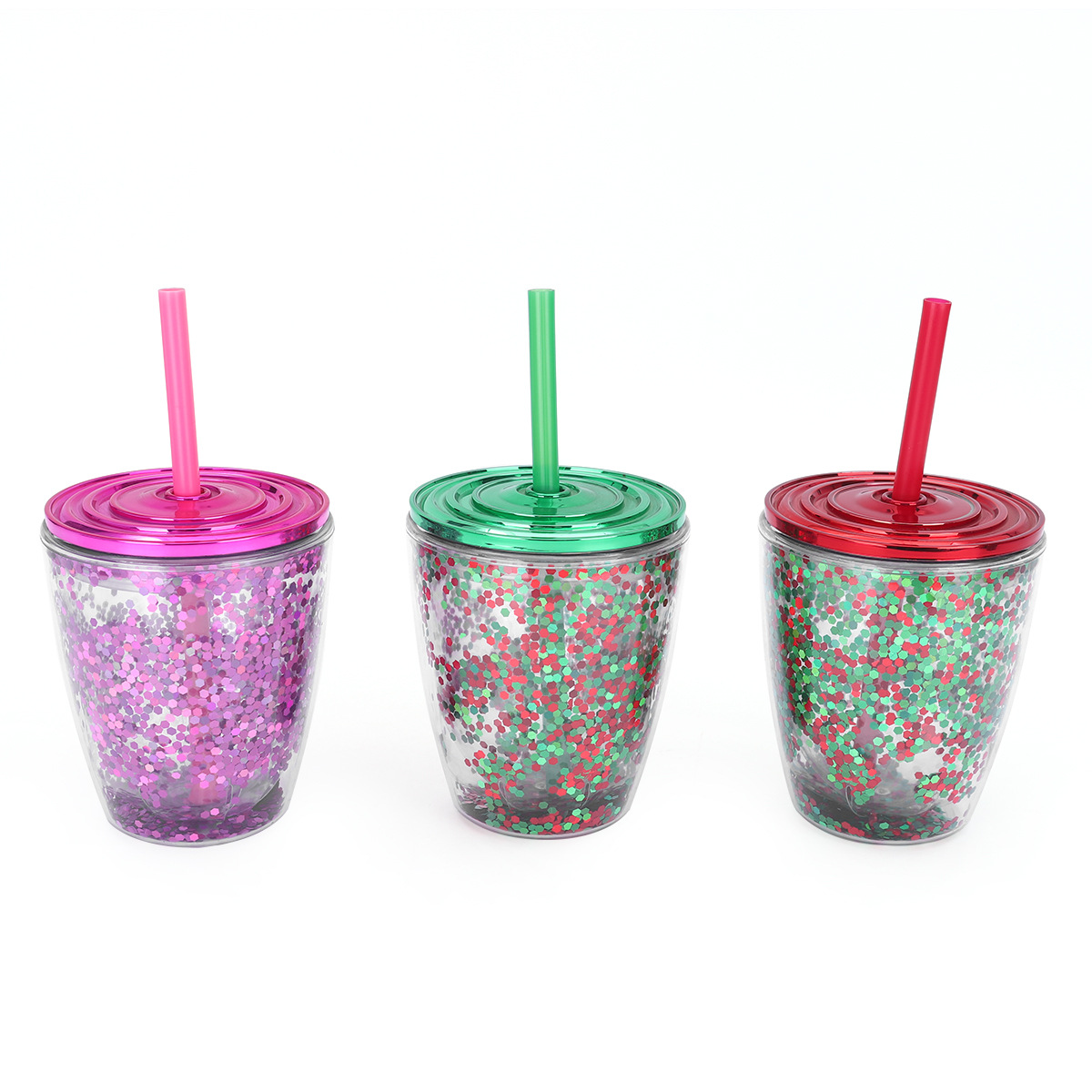 Taza de huevo portátil de doble capa de alto valor transfronterizo, taza de paja de plástico transparente creativa japonesa y coreana, taza de polvo flash de alta calidad