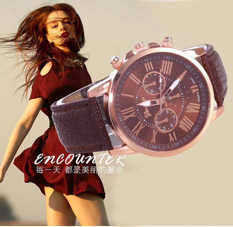 Foreign trade fashion watch leather strap women's watch multi-color leather strap rose gold quartz watch cross-border wholesale watch
