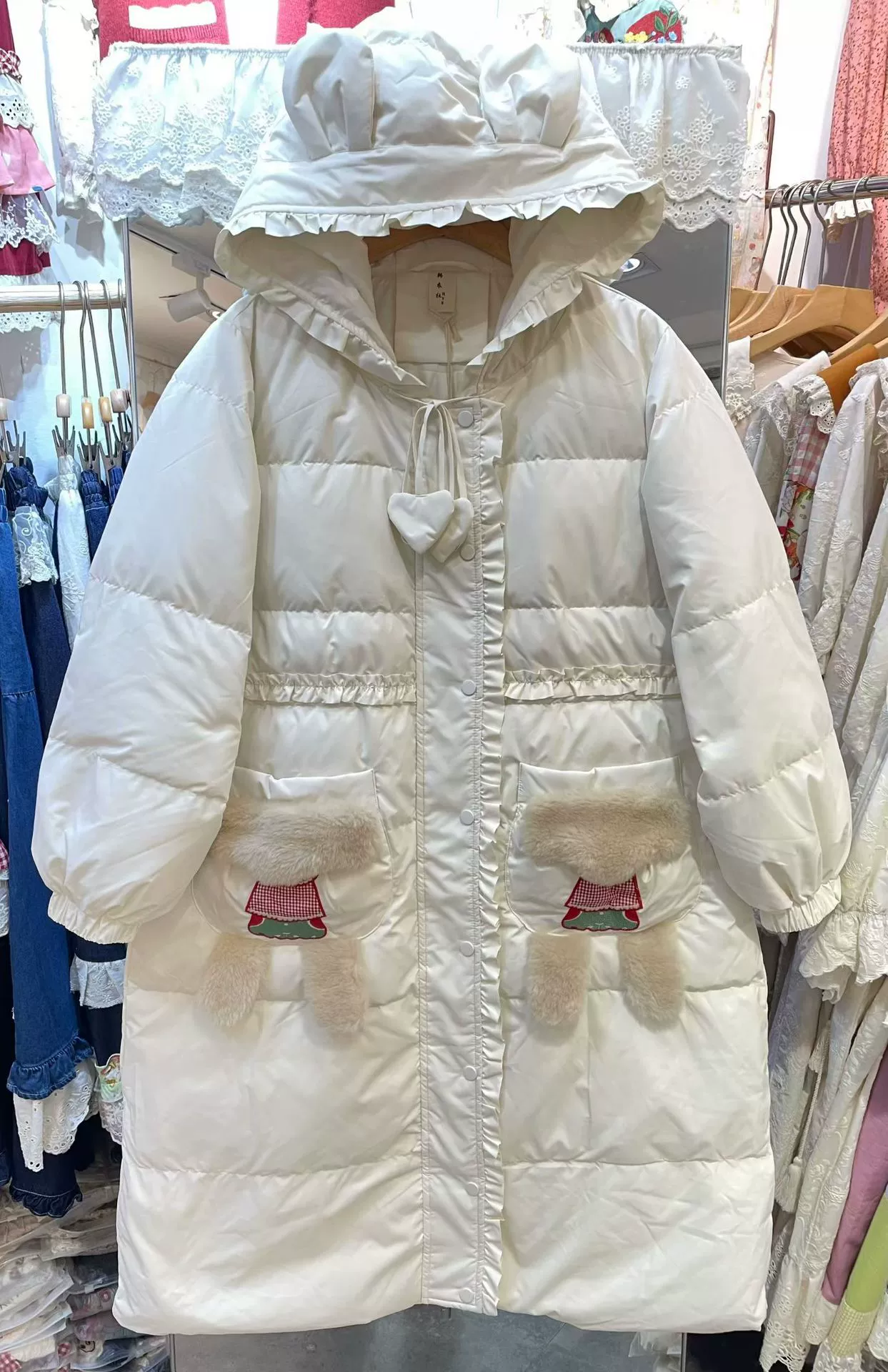 Winter cute hoody with hood, down jacket, oversize