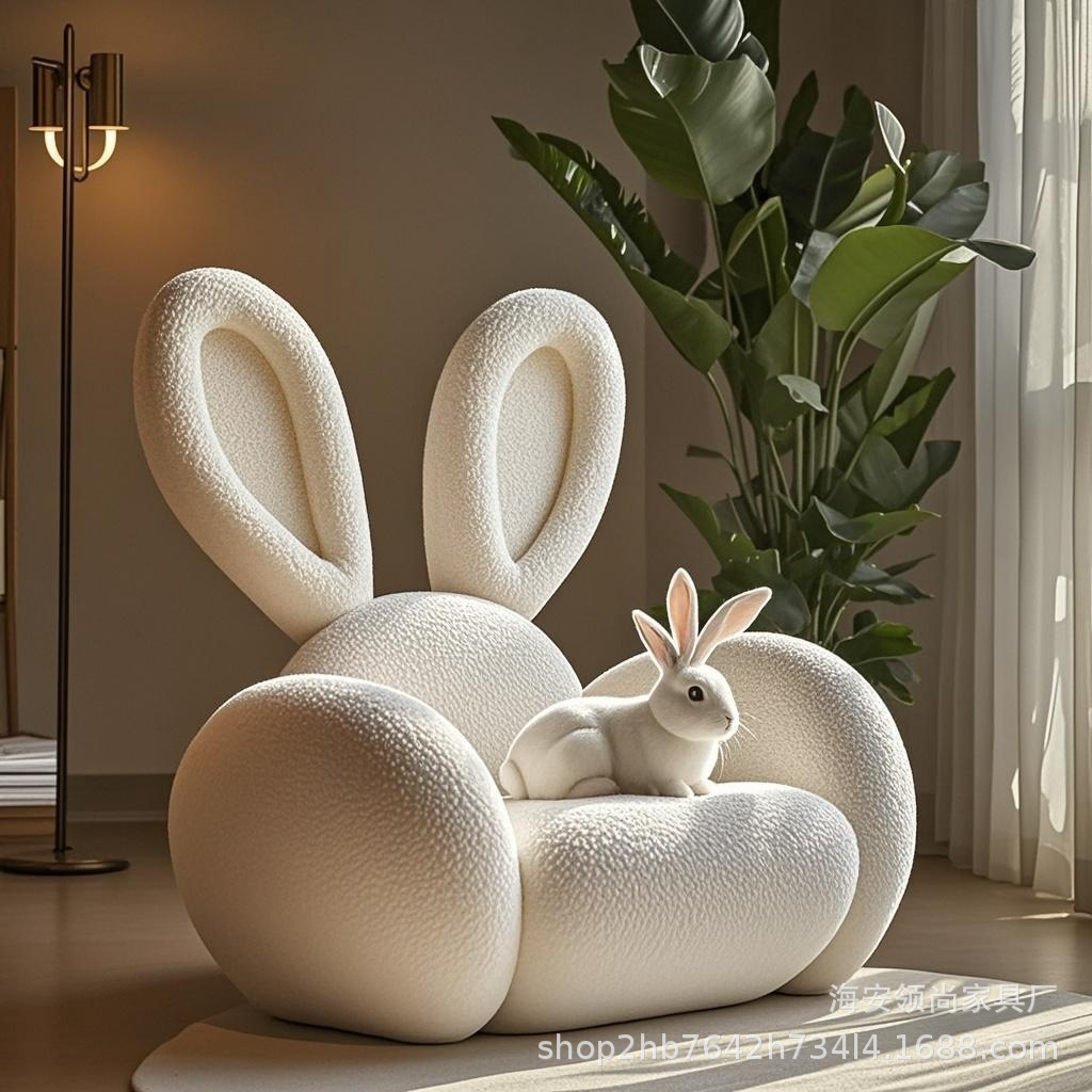 Cream style pink creative cute rabbit fabric sofa designer living room custom single sofa chair beauty salon