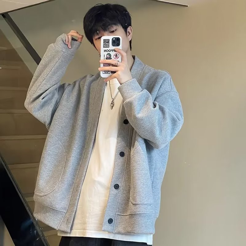 가을과 겨울 버튼 카디건 스웨터 남자 느슨한 긴팔 인스 타 그램 인기 브랜드 올매치 잘 생긴 게으른 재킷 따뜻한 재킷
