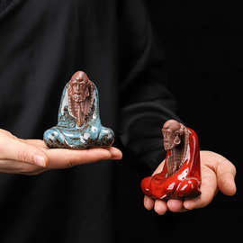 陶瓷达摩佛像禅意中式家居紫砂精品垂衣达摩玄关客厅装饰茶宠摆件