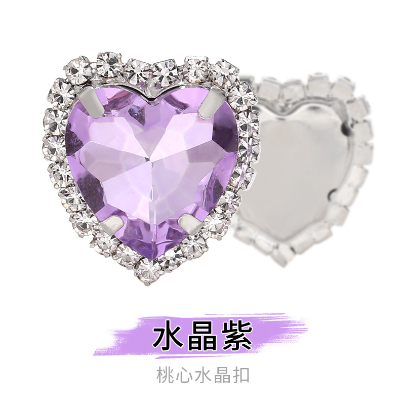 Perforación de garras de borde en forma de corazón transfronterizo Perforación artificial Perforación de diamantes cosidos a mano Adornos de zapatos Accesorios de joyería de ropa Hebilla de cristal de corazón de melocotón