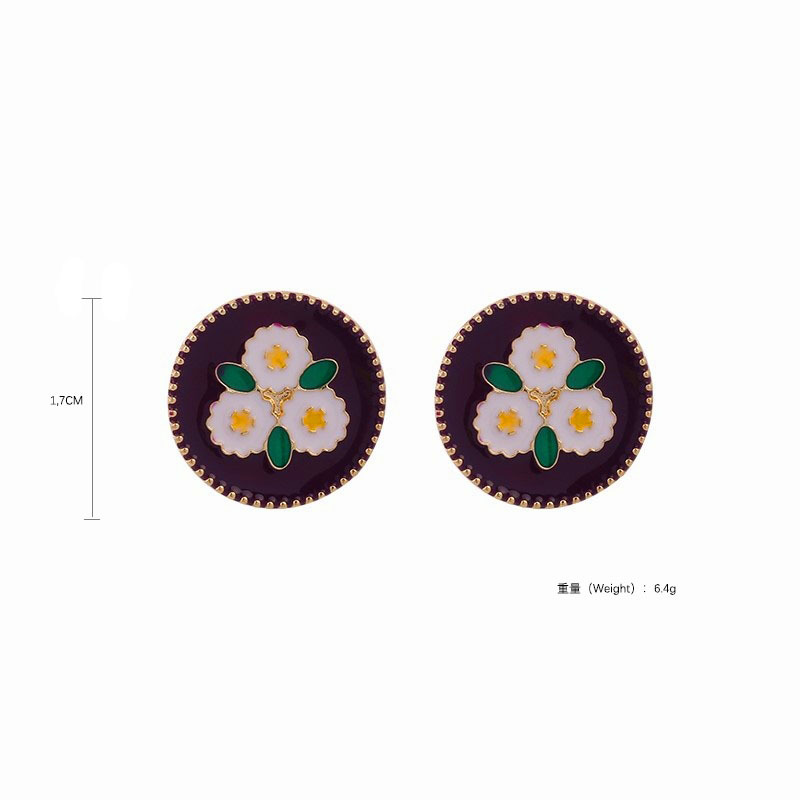 7g Weight Retro Feelings Drop Oil Wine Red Hyuna White Flower Round Earrings