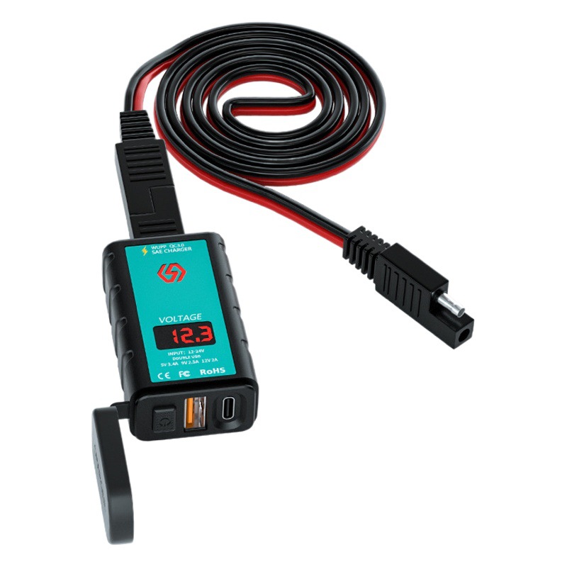 Motocicleta SAE enchufe 1M Línea A USB + tipo-C cargador de teléfono móvil 12V carga rápida cargador cuadrado impermeable